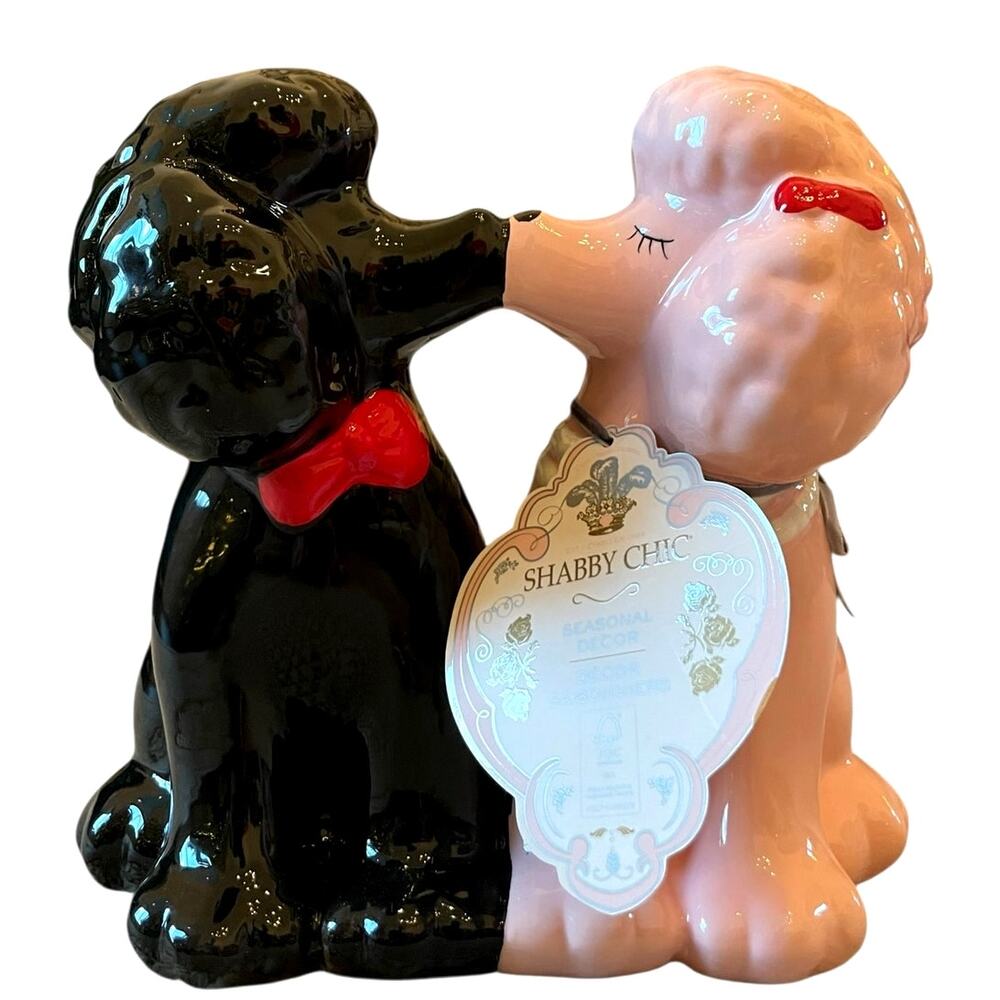 Shabby Chic Ceramic Poodles Kissing Valentines Day Tabletop Decor New